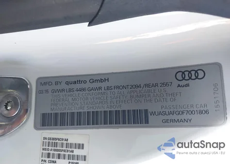 2015 Audi R8 4.2 z USA, uszkodzony, nr VIN WUASUAFG0F7001806